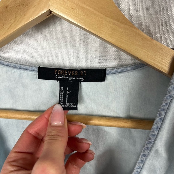 Y2K Vintage Coquette Wrap Shirt Cropped Long Sleeve Denim Dainty Balletcore Smal - Picture 6 of 6